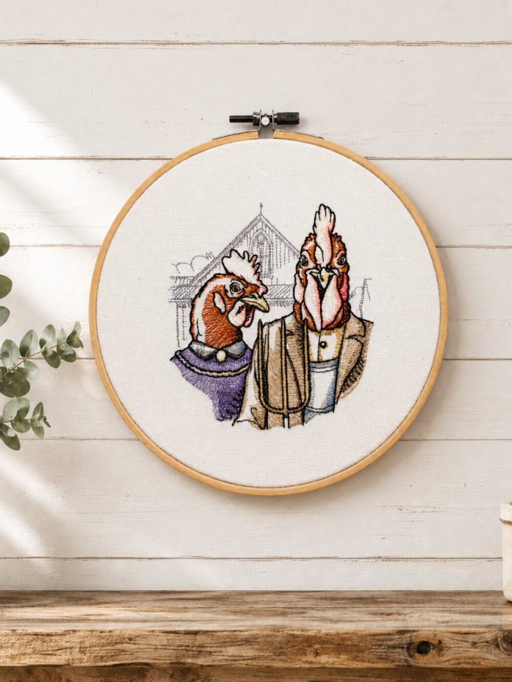American Gothic Embroidery Hoop Wall Art, 8 Inch Embroidery Decor